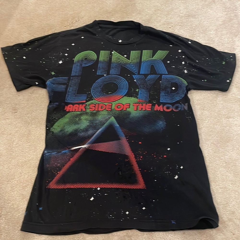 Pink Floyd rainbow dark side of the moon distressed tee graphic
